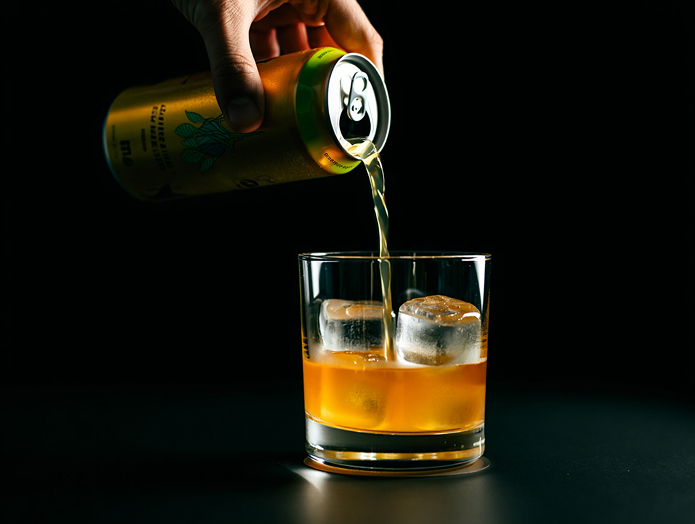 Cannabis beverage being poured over ice, WhippedTech expanding into drinkable formats.